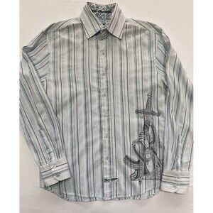 English Laundry Mens Shirt Large Button Down Striped Sword Graphic Embroidery